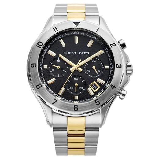 Filippo Loreti Pista - Oro Medianoche Dos Tonos 42mm Cronógrafo Negro Esfera Oro Dos Tonos Correa de Acero Inoxidable Resistencia al Agua 100m Reloj Pulsera para Hombre
