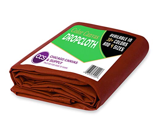 Heavy Purpose Canvas Drop Cloth by CCS CHICAGO CANVAS & SUPPLY Cotton Canvas Tarp for Floor Furniture Protection Washable Reusable Duck Dropcloth Fabric Block Paint Dust, Burnt Scarlet, 10 by 12 Feet