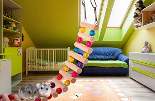 KAMA BRIDAL Bird Ladder Bridge, Parrot Nature Wood Perch Hamster Rats Climbing Ladders Swing Toys for Cockatiel Grey Parrot Parakeet Canary Northern Cardinal Budgie