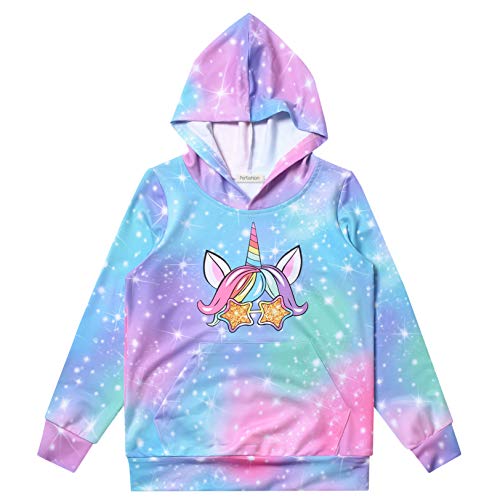 Girls Long Sleeve Unicorn Sweatshirts Rainbow Winter Pullover Kangroo Fall Hoodie for Kids 10t 11t