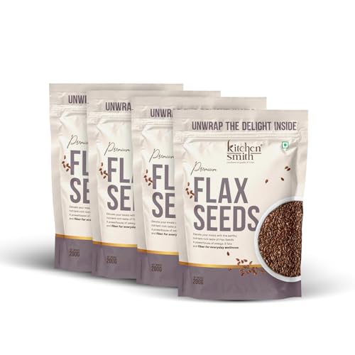 Image of KitchenSmith Flax Seeds - Pack of 4-200gm Each | A Nutrient-Dense Superfood For Boosting Energy | Skin Health & Weight Management | Boost Digestion | Supercharge Your Wellness With Natural Fiber