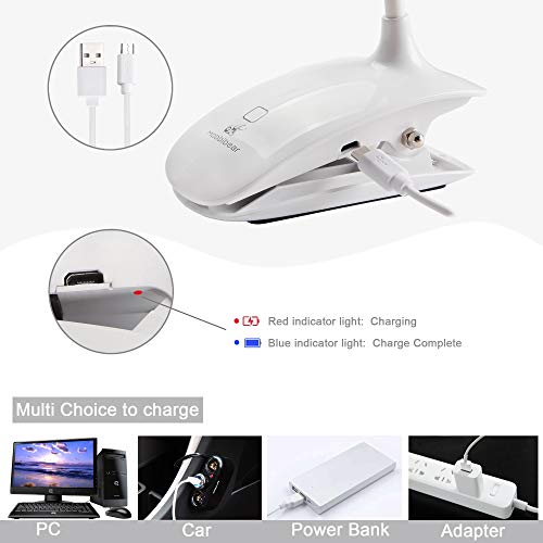 LED Clip on Book Light - Moobibear Rechargeable 14 LEDs Reading Lights Dimmable, Touch Sensitive 3 - Level Brightness Eye Protection Table Lamp for Books Bed Children Bedroom, USB Cable Included