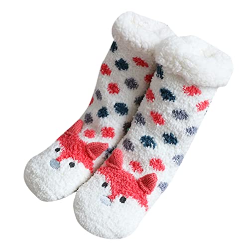 Christmas Fuzzy Socks for Kids Plush Crew Socks Toddler Non Slip Cozy Fleece Lined Slipper Socks Winter Warm Xmas Socks