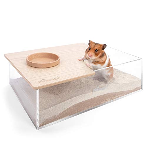 Niteangel Animal Sand-Bath Box: - Acrylic Critters Sand Bath Shower Room & Digging Sand Container for Hamsters Mice Lemming Gerbils or Other Small Pets (Rectangle Burlywood)
