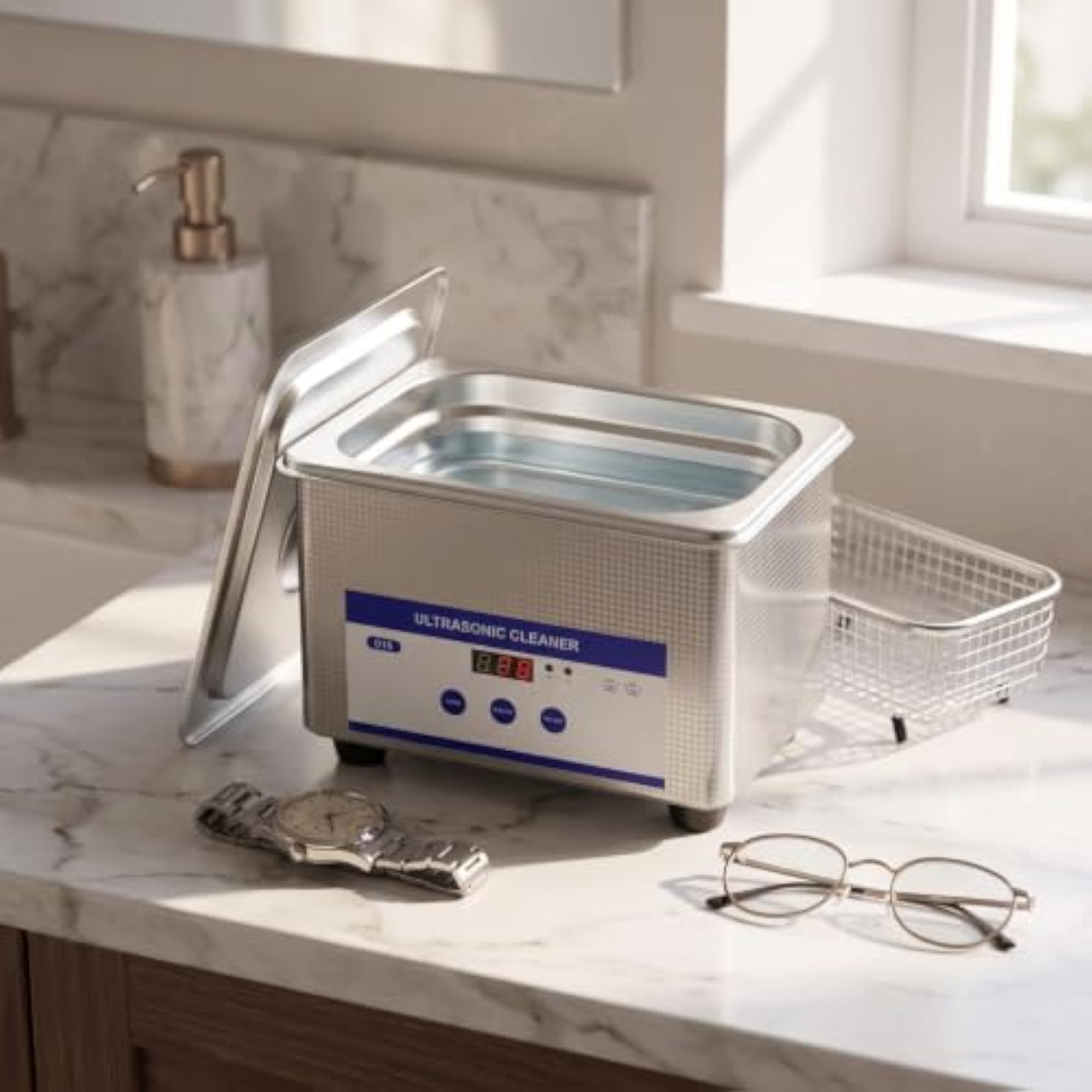 Digital Sonic Cleaner with Basket for Jewellery