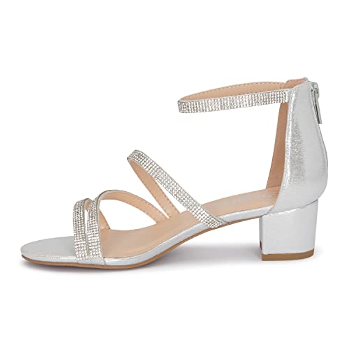 STYLISH S SANDY-K Girls Open Toe Low Block Heel Rhinestone Dress Sandals2