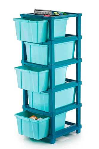 Image of TEKCOOL Plastic Drawer Organizer Self Standard Rectangular Multi Purpose Modular Drawer System Large Chest of Drawer Organizer for Home Office,Product Dimension When assembeled (5XL, Blue hex);'