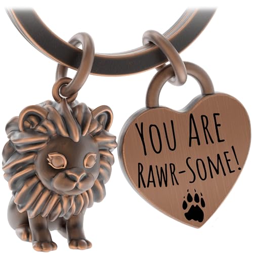 LANOLU Schlüsselanhänger Löwe Leopold, Glücksbringer Schlüsselanhänger Partner und für beste Freundin, Paar Geschenk Freund aus Metall