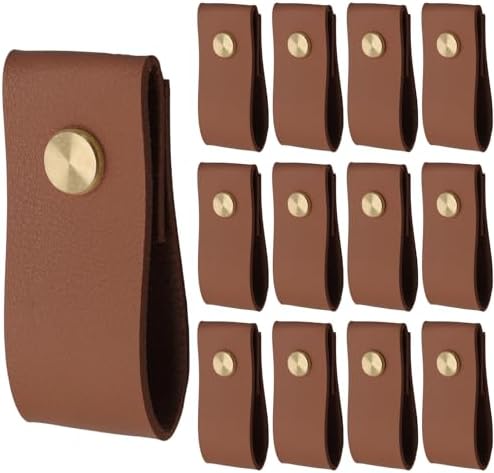 Biaungdo 12 Pack Leather Drawer Pulls, Brown Single Hole Leather ...
