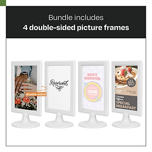 Alben Double Sided Standing Picture Frames - (White, 4 Count) 4X6 Inch Pedestal Photo Frame With Inserts And Base - 2 Sided Frame For Vertical Display #TOP1