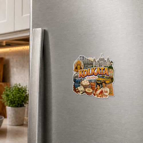 Image of Zesta Wooden Fridge Magnets Set | Refrigerator Decor Magnets for Kitchen | India Souvenir Fridge Magnet Collection | Wooden Magnet for Fridge Door Decoration (Kolkata)