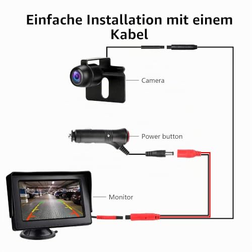 Jansite Rückfahrkamera mit 4.3'' LCD Monitor Weitwinkel Einparkhilfe System