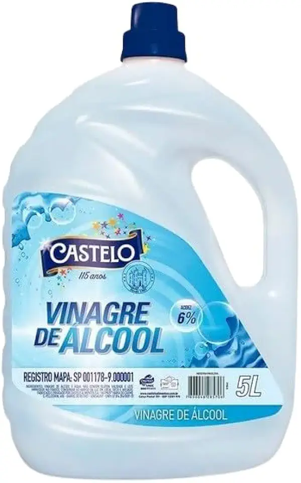Vinagre de Alcool 6% De Acidez- Mais Forte 50% Mais concentrado Multiuso, Ideal Para Higenização De Alimentos Bactericidae Limpeza Geral Galão 5L Mais Econômico