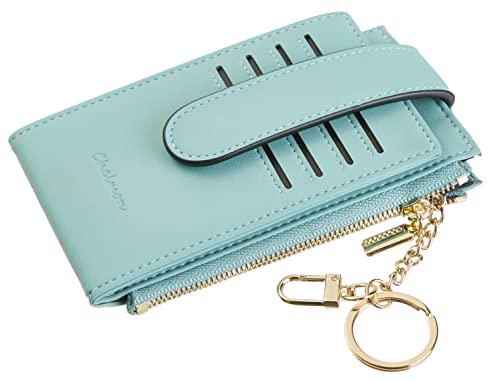 Chelmon Womens Walllet Slim Rfid Blocking Bifold Multi Card Case Wallet With Zipper Pocket (Blue With Key Chain) #TOP4