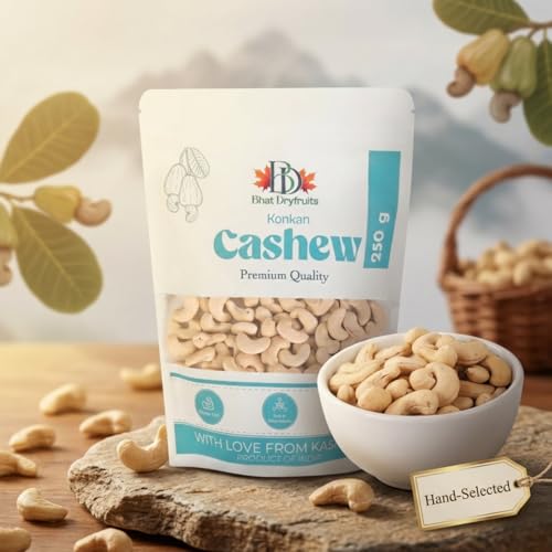 Image of Bhat Dryfruits Cashews 250g | Premium Whole Cashew Nuts | Crunchy, Nutrient-Rich & Naturally Fresh | High in Protein, Healthy Fats & Antioxidants | Supports Heart Health, Energy & Daily Nutrition