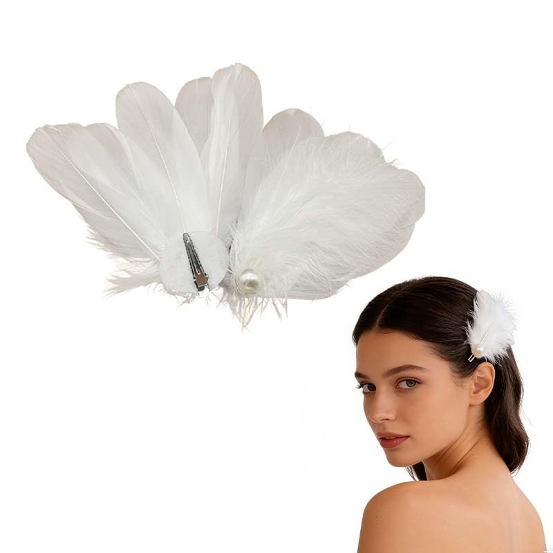 Pinza para cabello con plumas blancas elegantes miniatura 1
