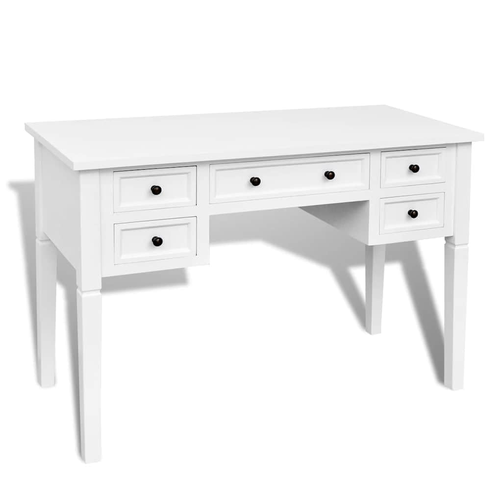 Escritorio blanco con 5 cajones, MDF y madera de pino, 109,5 x 45 x 77,5 cm