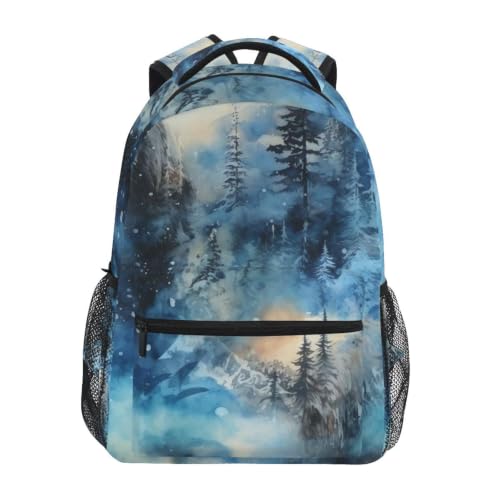 Sac à dos voyage motif arbres bleus arctiques pour le lycée et sorties