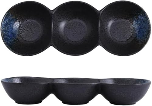 Conutoo 丸型 窯変 陶器 付出皿 仕切り 醤油 焼き肉 タレ皿 焼肉 調味料 副菜 タレ入れ 薬味入れ 料亭 旅館 和食器 お供に 食洗器 電子レンジ対応 ギフト おしゃれ 飲食店 居酒屋 業務用 (ブルー)