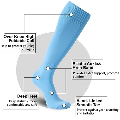 Image of FOOTPLUS Baseball Softball Socks,Unisex Over Knee High Solid Sports Rugby Summer Soccer Camps Socks