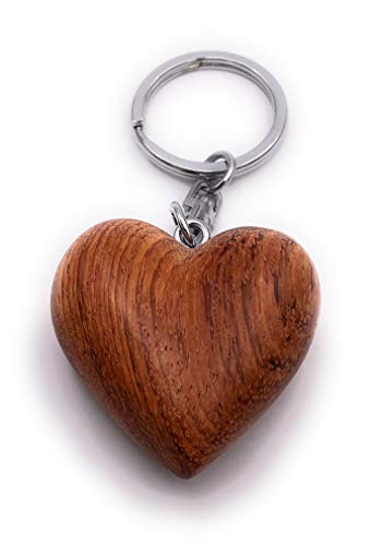 H-Customs Pendentif Porte-clé Fait Main en Forme de Coeur avec Coeur en Bois Brun
