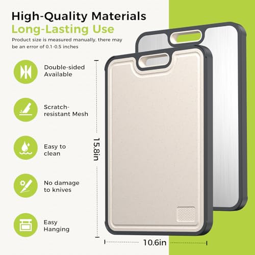 Titanium Cutting Board for Kitchen, Cutting Board Double Sided Food Grade, Pure Titanium and Wheat Straw PP, Easy to Clean Large Size 16”×11”