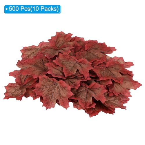 PATIKIL Artificial Leaves, 500 Pcs Fall Maple Autumn Fake Leaf for Wedding Party Thanksgiving Halloween Decoration, Coffee Red - Image 3