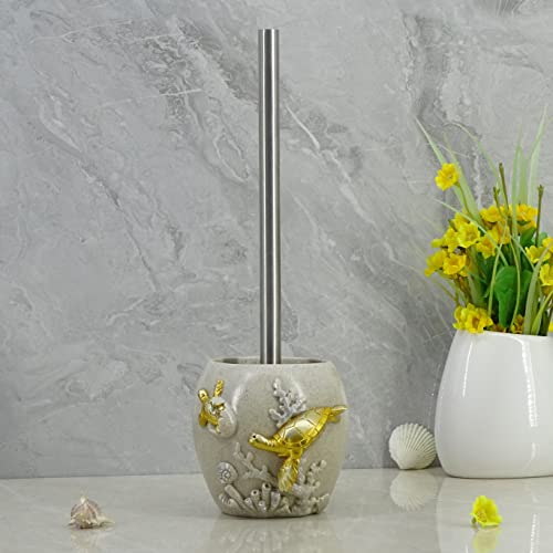 YHHRESINKING 6-inch Sea Turtle Toilet Brush Holder - Loyal Gold Resin Mother & Baby Design, Ocean Theme Bathroom Organizer - Image 3