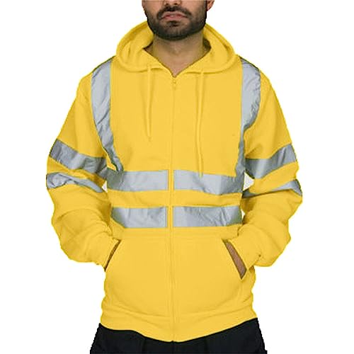 Thatrich High Visibility Safety Sweatshirt for Men, Class 3 Reflective Zippered Hooded Sweatshirts, Hi-Vis Safety Hoodies2