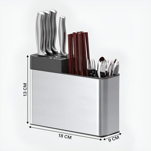 Image of Zapsol Spoon Stand for Kitchen Steel Cutlery Stand Spoon Organizer for Kitchen Cutlery Holder for KitchenCountertop Forks Spatula Knives Spoon Holder Rustproof Durable (Knife Stand)