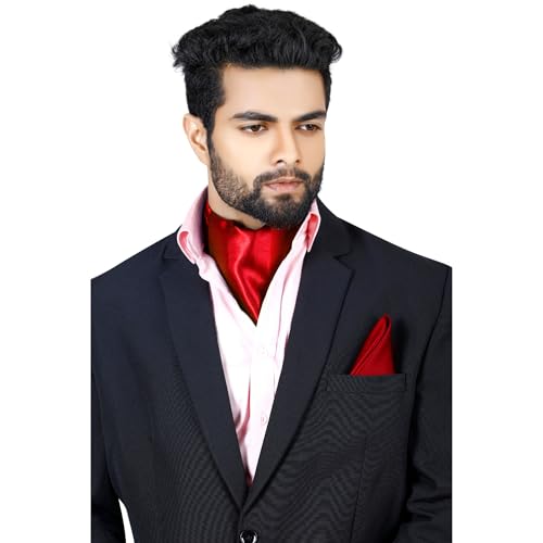 Image of BLACKSMITH Jacquard Microfiber Neckwear Ascot and Matching Pocket Square Set for Men