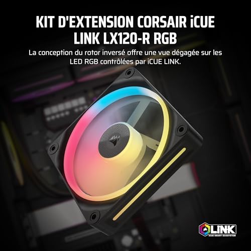 CORSAIR iCUE Link LX120-R RGB 120mm PWM Ventilateur Inversé – Ventilateur Individuel – Faible Bruit, CORSAIR Palier à Dôme Magnétique, Double Boucle Lumineuse, Vis QuikTurn™, Mode Zéro RPM – Noir