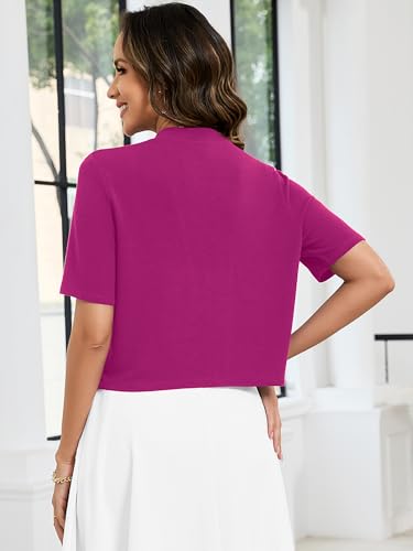 Image of Heymoments Women's Thin Shrugs Short Sleeve Lightweight Cropped Tops Open Front Knitted Cardigan for Dress Summer Bolero