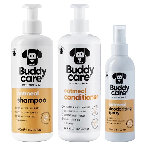 Oatmeal Dog Bundle by Buddycare | Includes 500ml Dog Shampoo, 500ml Conditioner & 200ml Deodorising Spray | Oatmeal Scented