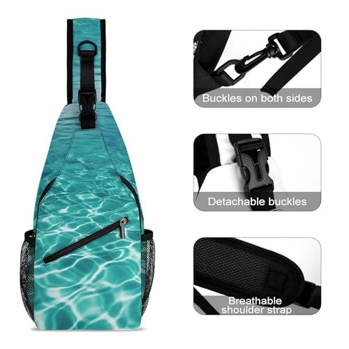 Mochila deportiva tipo sling azul para senderismo miniatura 3