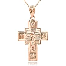 Saint Andrew Jesus Christ Holy Apostle Russian Orthodox CrossTwo Sided Pendant With Chain 10K Gold