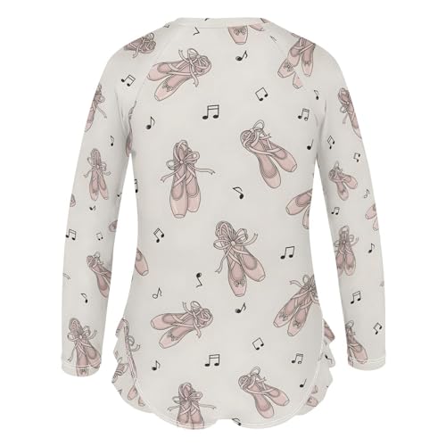 Ballet Shoes with Music Notes Girls Rash Guard Swimsuits Long Sleeve One Pieces Bathing Suit UPF 50+ Zipper Swimwear3