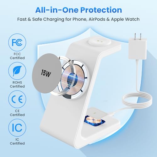 Magnetic Wireless Charging Station for iPhone: 3 in 1 15W Fast Charging for iPhone 17-12, Apple Watch & AirPods, N52 Magnets & 30W Adapter Included (Office/Bedside/Desk) — view 5