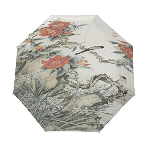 Parapluie automatique peinture oiseau fleur rouge, accessoire de qualité supérieure