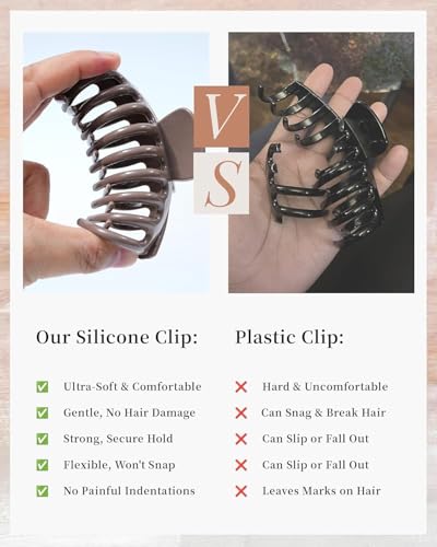 Image of 4 pcs Cloud Claw Clips for Women, 4.2 Inch Non-Slip Strong Hold Hair Claws, Unbreakable & Durable Silicone Blend, Large Bendable Cozy Hair Clip for Thin /Thick /Curly Hair, All-Day Comfort