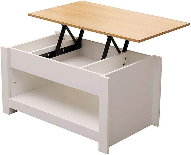 Kingwudo®Modern Lift Top up Coffee/Tea/Sofa Table with Blttom Storage Shelf Living Room Furniture Black/Grey (White+OakStyle 3)