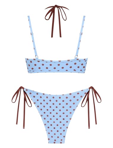 Image of ZAFUL Women's Polka Dot Bikini Set Double Layer Halter Swimsuit Colorblock Side Tie 2 Piece Bathing Suit