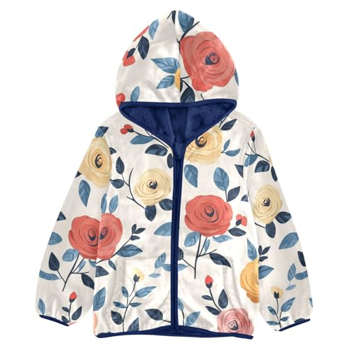 Colorful Roses Flowers Girls Fleece Jacket Girls Fall Jacket Girls Zip Up Hoodie Girls Sherpa Jacket 2-10T