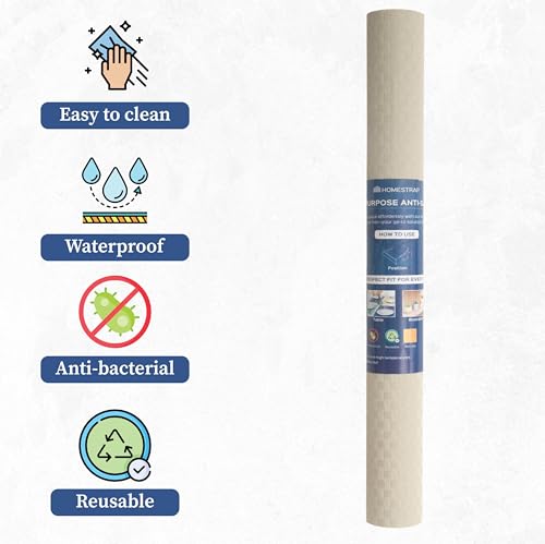 Image of Homestrap Checks Multipurpose Anti-Slip Mat (45cm X 5m)| Ideal for Kitchen Shelves, Drawers, Cabinets, Fridge, and Tables | Washable, Waterproof, and Durable Shelf Liner for Cupboards in Beige