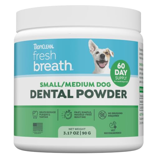 TropiClean Fresh Breath Dog Teeth Cleaning Dental Powder, Small/Medium Dogs
