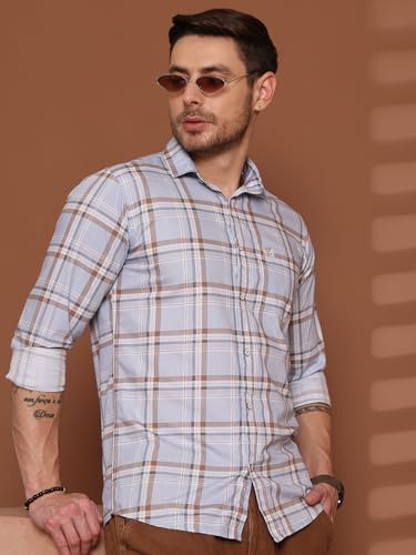 Image of Majestic Man Comfort Slim Fit Pure Cotton Checked Casual Shirt