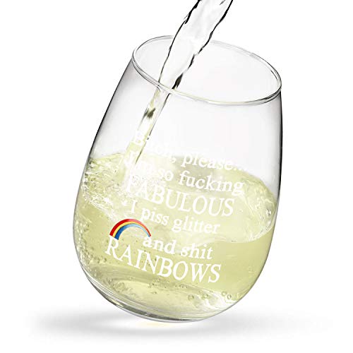 Funny Wine Glass Gift For Women 15Oz, Please I’m So Fabulous I Pee Glitter Stemless Wine Glass, Unique Inspirational Gifts For Women Best Friends Sisters Bff Girlfriends, Birthday Christmas Gifts #TOP6