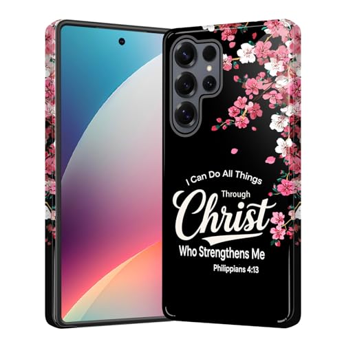 CICPLKSE for Samsung Galaxy S26 Ultra Case, Shockproof Dual Layer Soft TPU + Hard PC Protective Cover, Raised Camera & Screen, Glossy Slim Grip for Women Girls,Floral Christian Quote