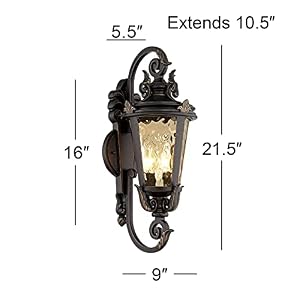 John Timberland Marseille Rustic Industrial Outdoor Wall Light Fixture Veranda Bronze Scroll 21 12 Champagne Hammered Glass for Exterior House Porch Patio Outside Deck Garage Front Door Home