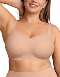 Vertvie Wireless Bras Women Seamless Jelly Supportive Mesh Crossover Bra No Underwire Push Up Full Coverage T-Shirt Bralette(Praline,3X-Large)